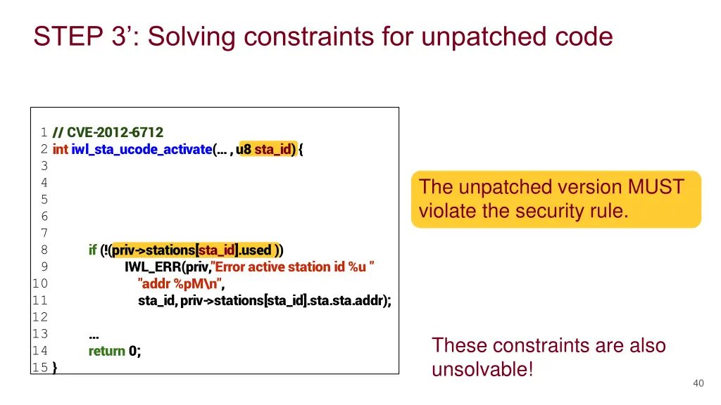 step 3 solving constraints for unpatched code 1