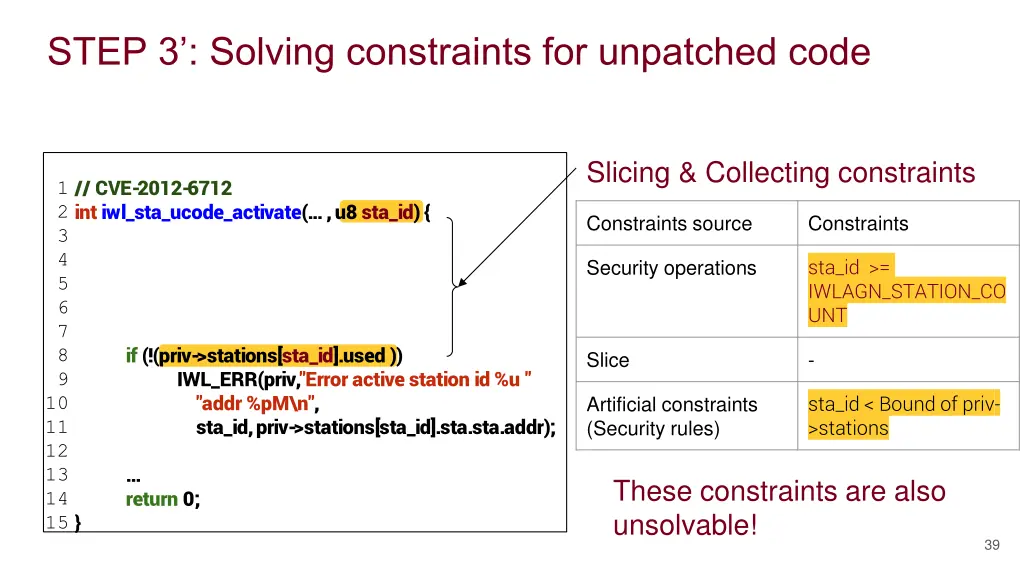 step 3 solving constraints for unpatched code