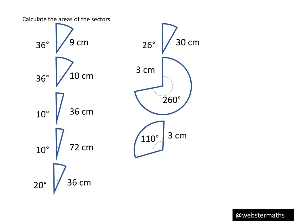 calculate the areas of the sectors