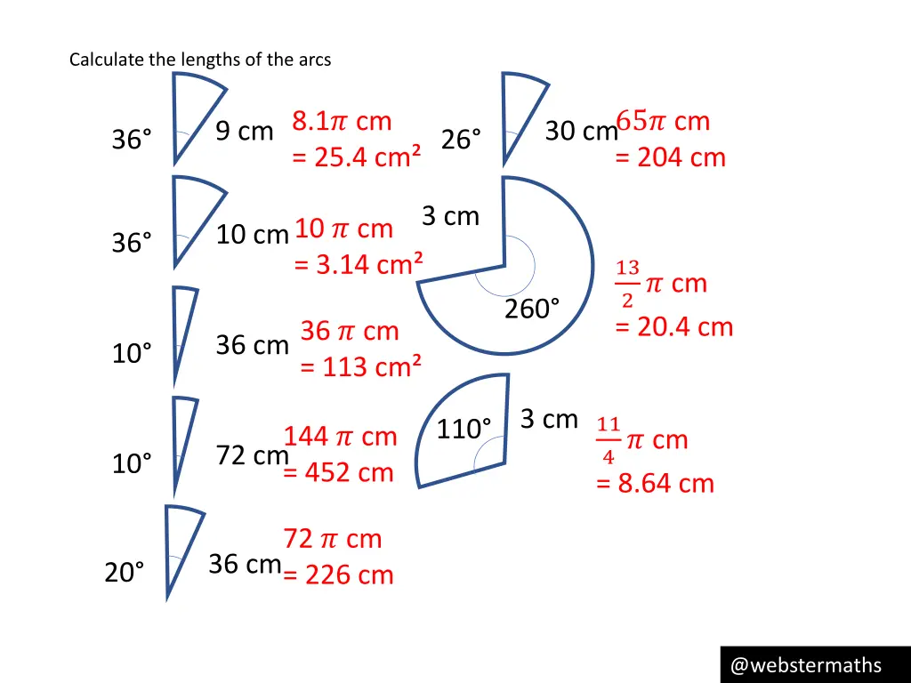 calculate the lengths of the arcs