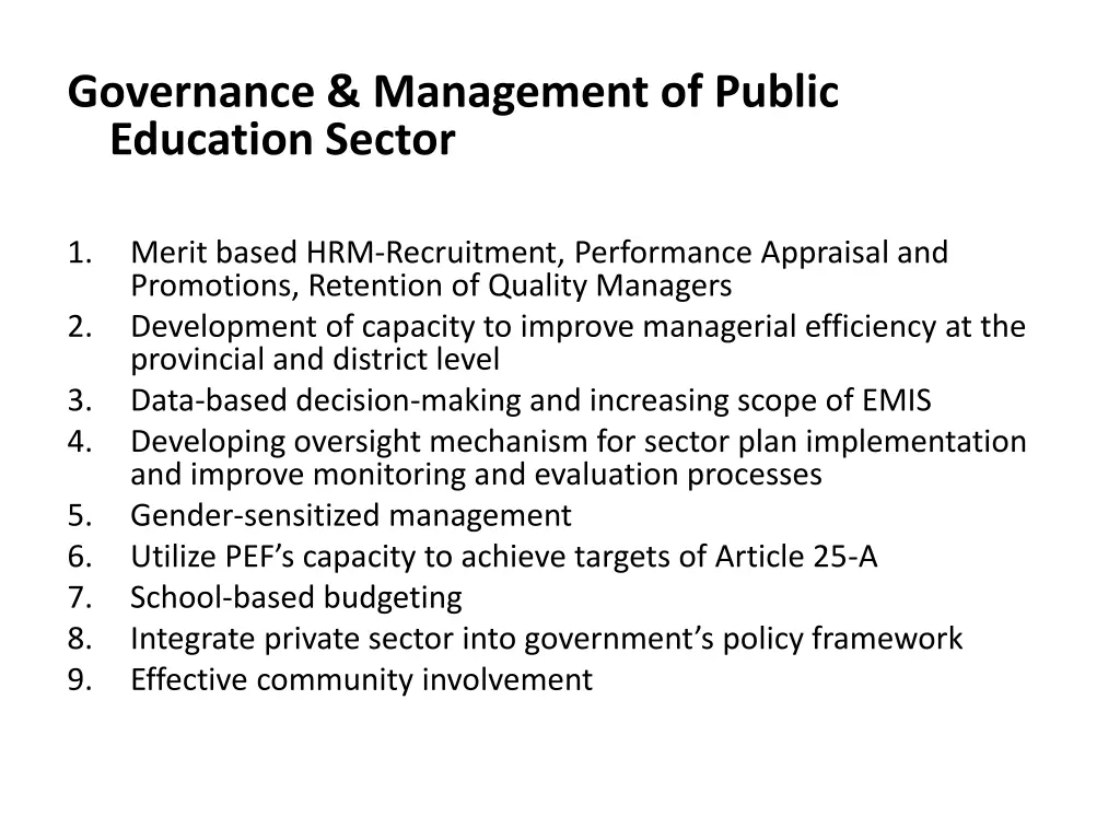 governance management of public education sector
