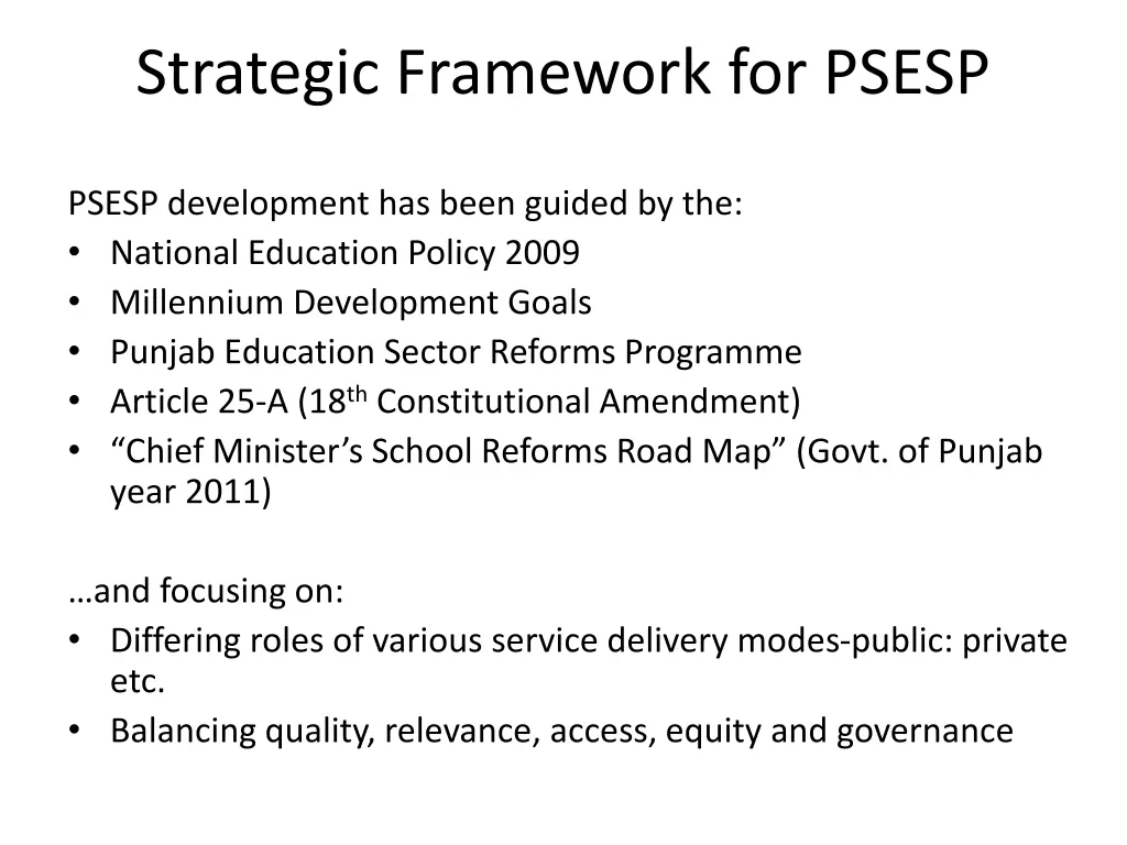 strategic framework for psesp