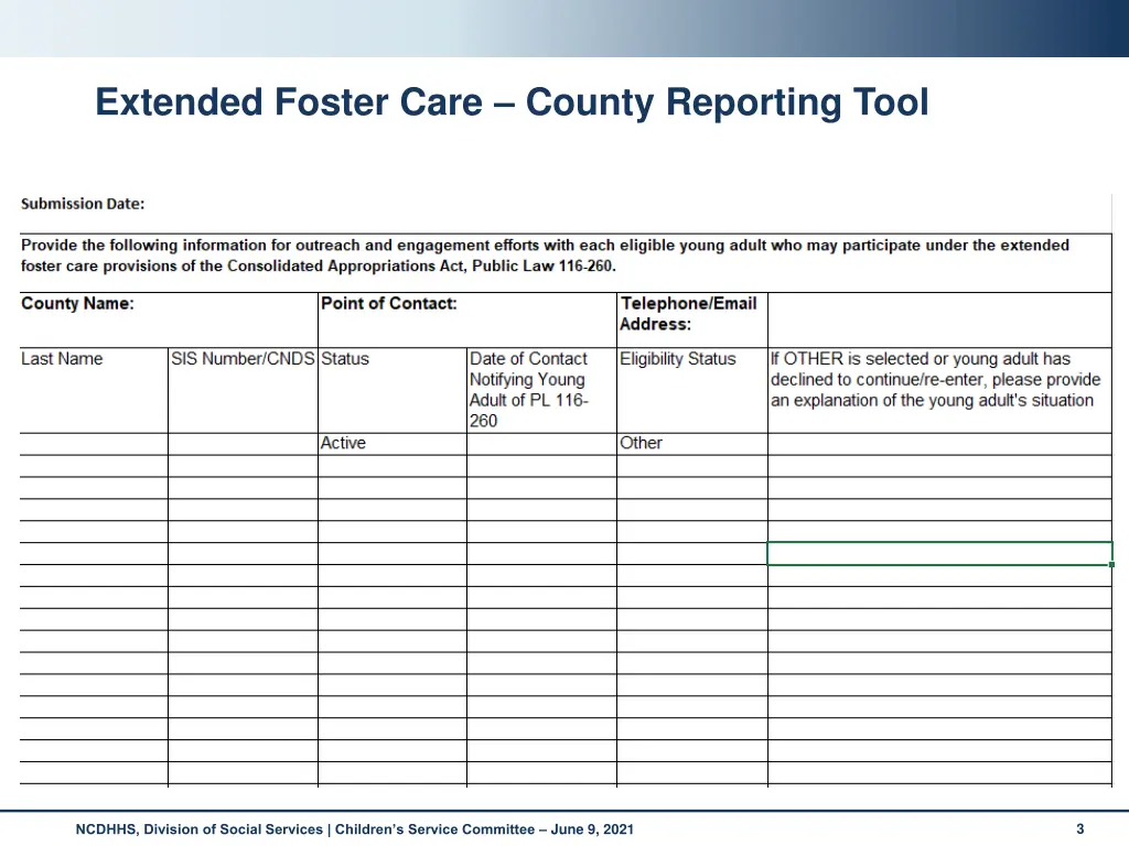 extended foster care county reporting tool