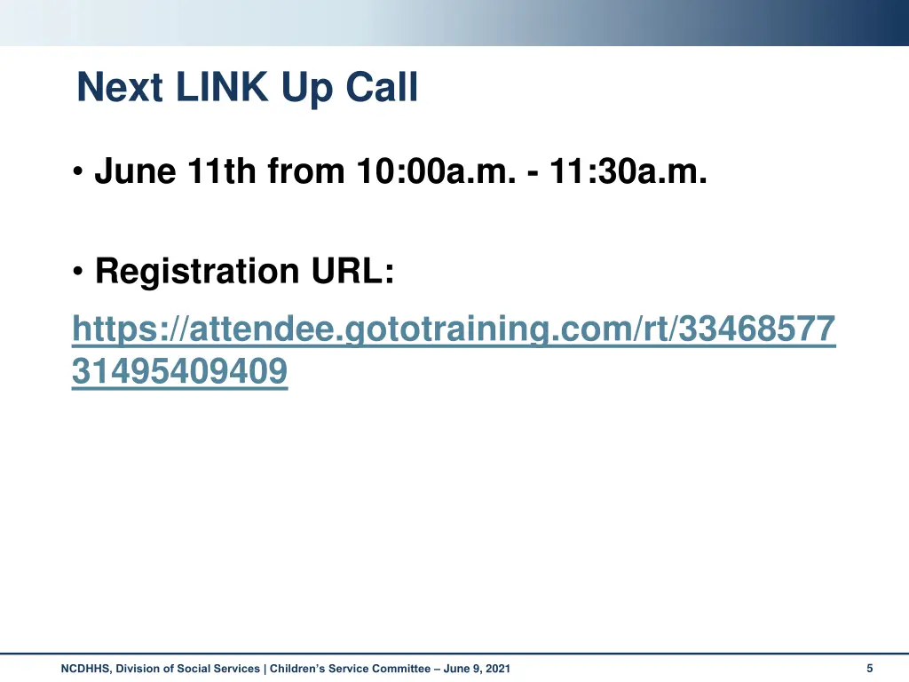 next link up call