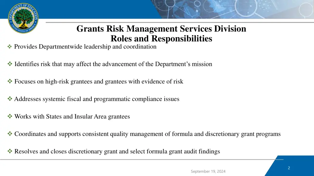 grants risk management services division roles