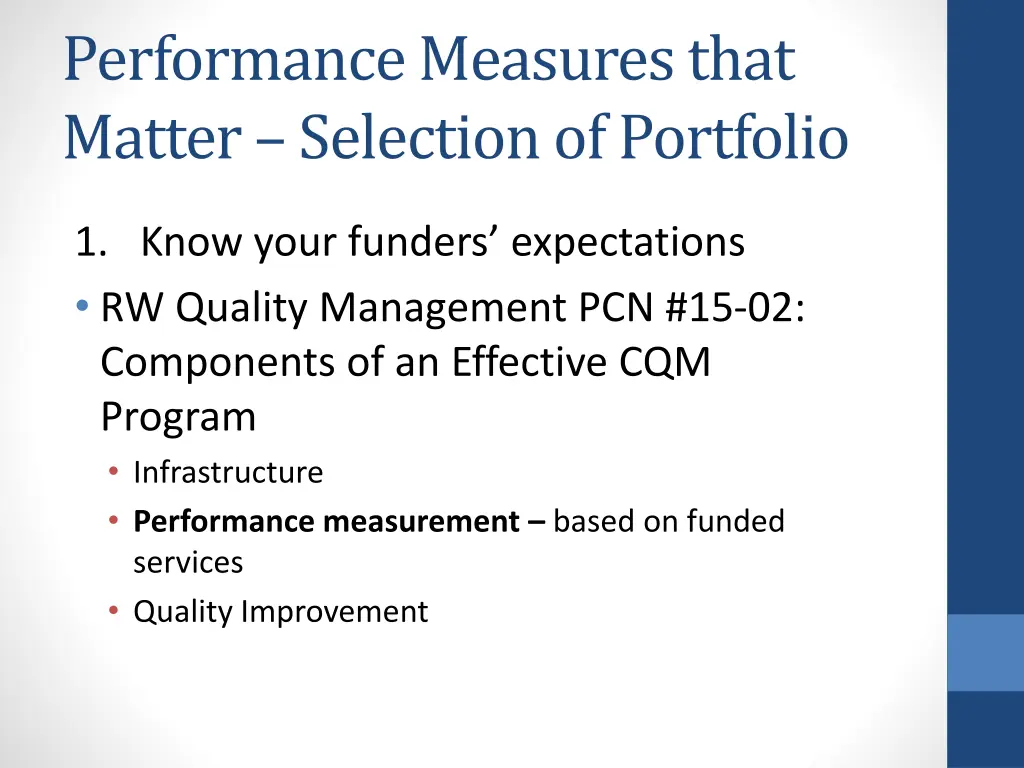 performance measures that matter selection