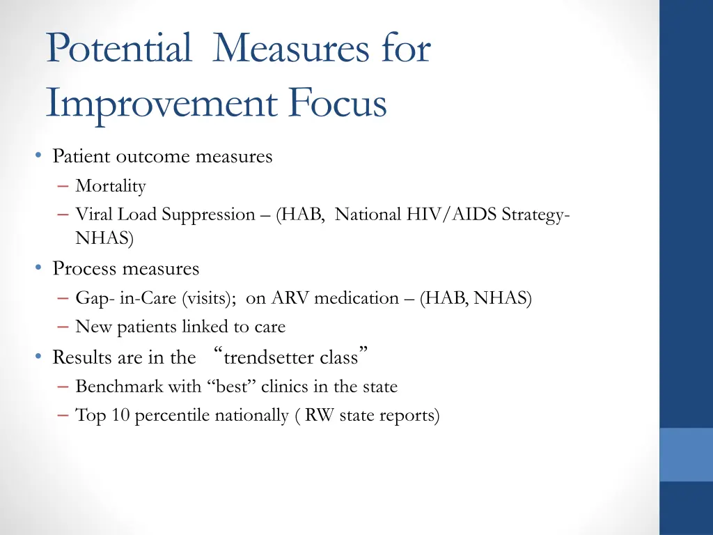 potential measures for improvement focus