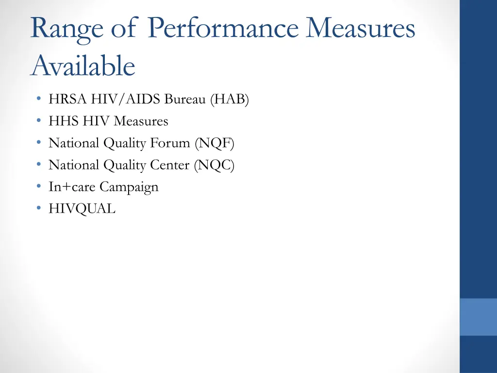range of performance measures available hrsa
