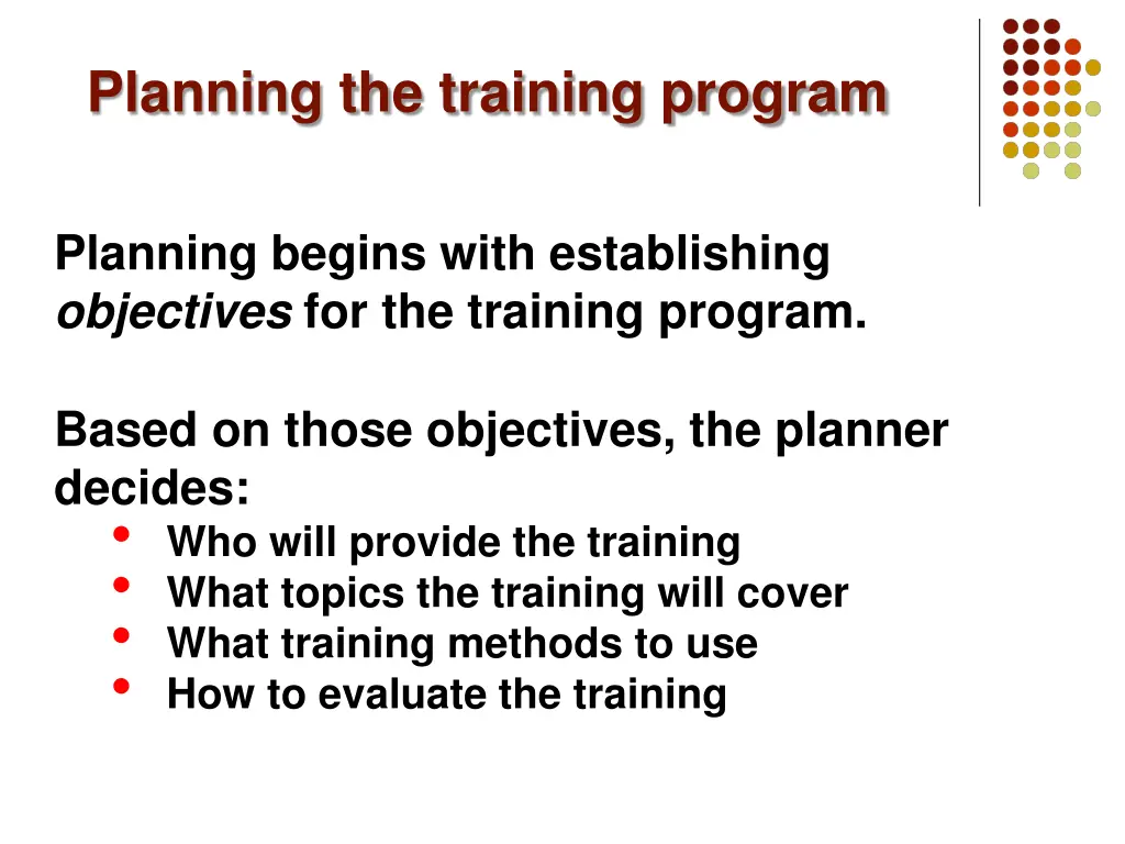 planning the training program