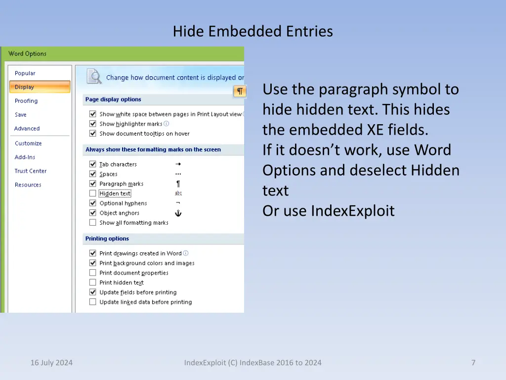 hide embedded entries