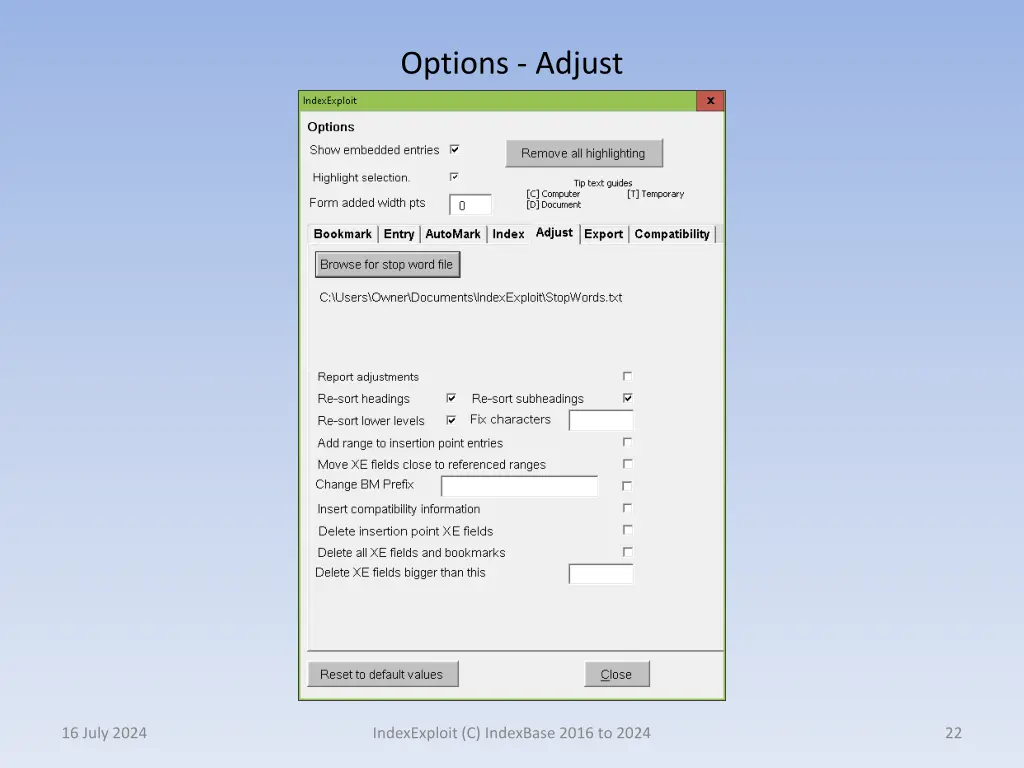 options adjust