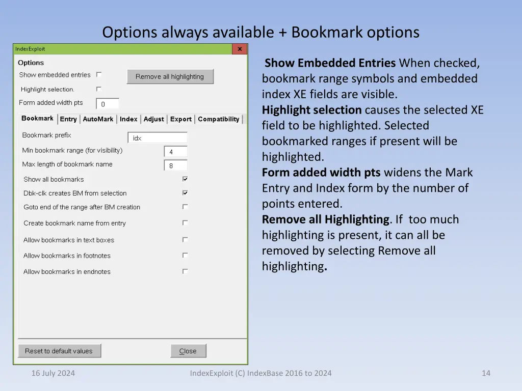 options always available bookmark options