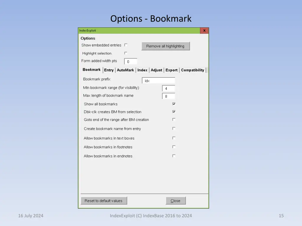 options bookmark