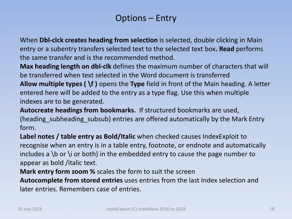 options entry 1