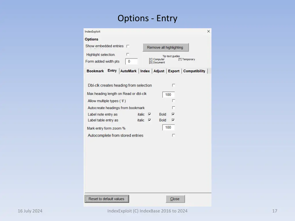 options entry