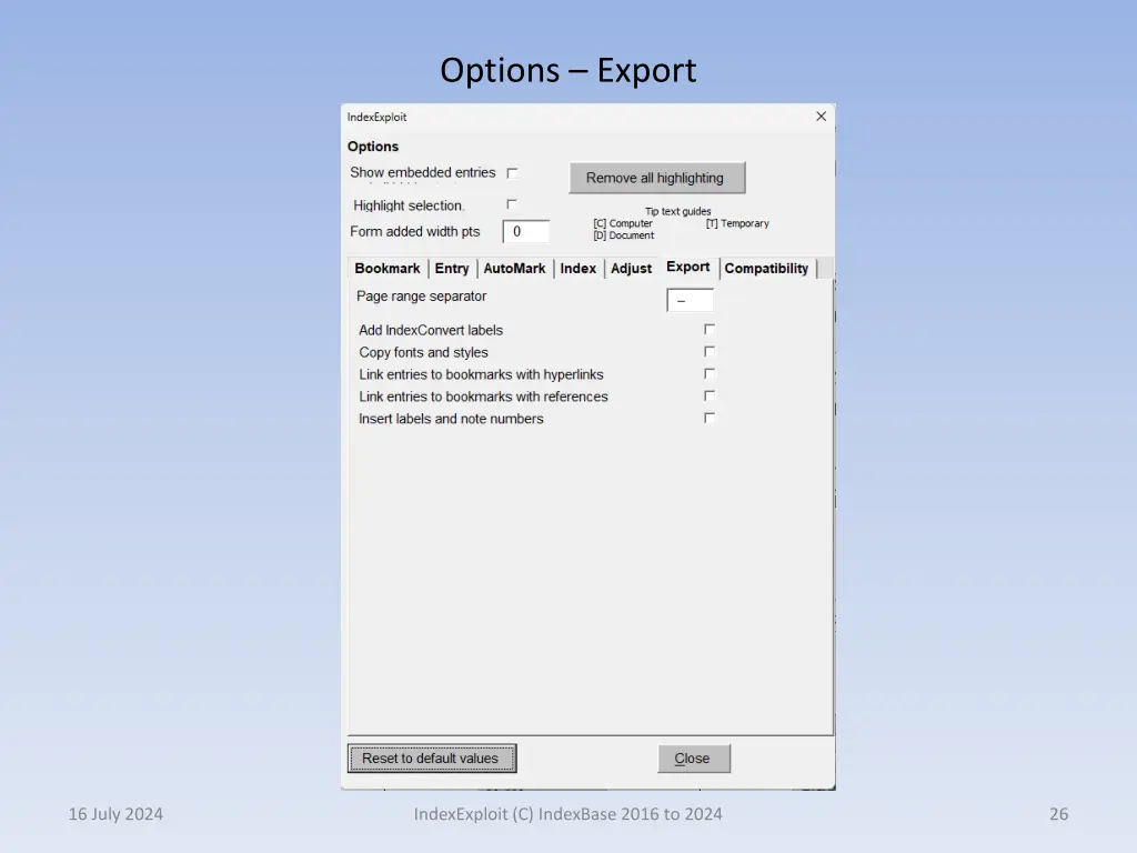 options export