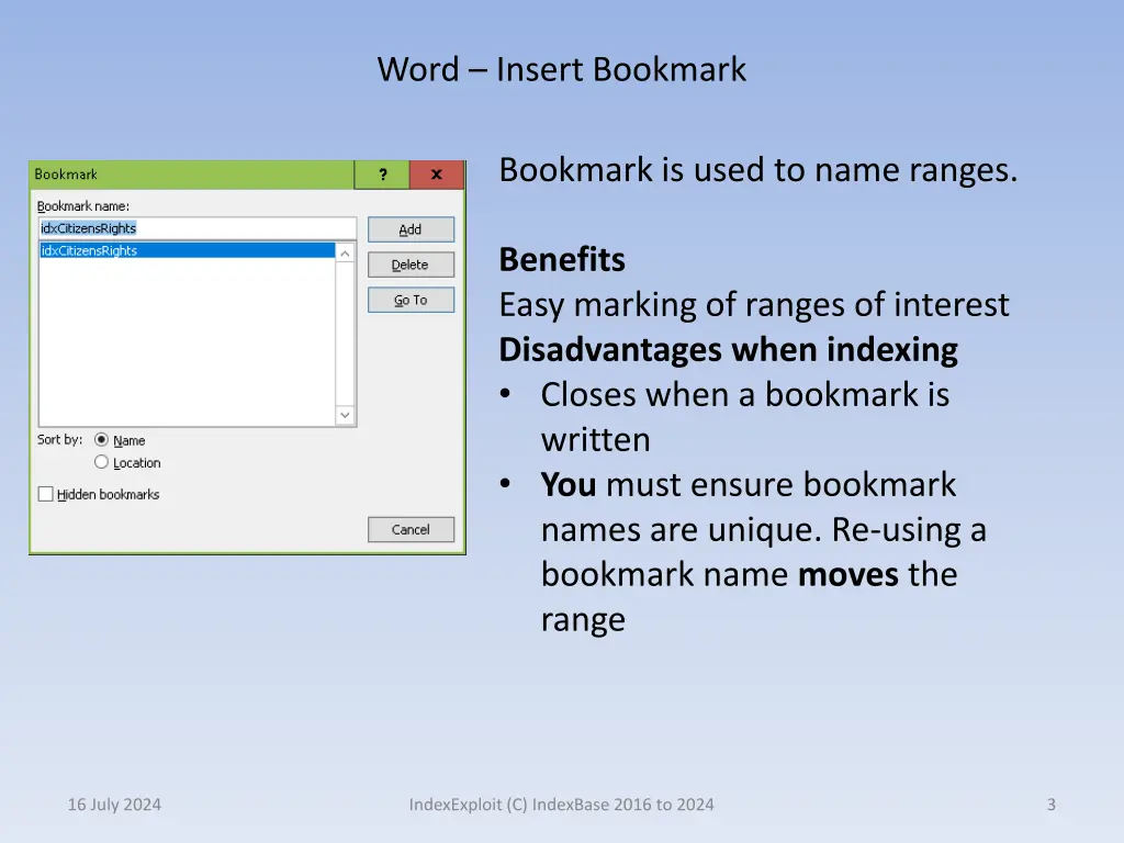 word insert bookmark