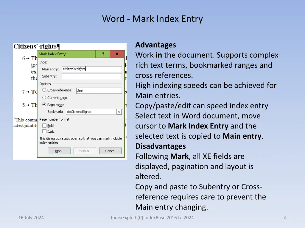 word mark index entry