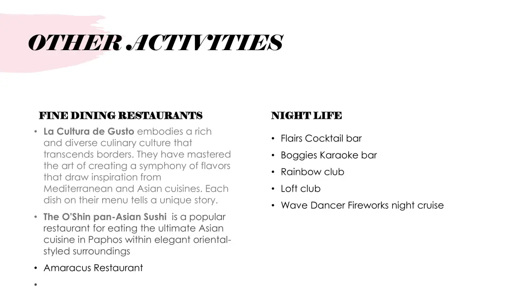 other activities