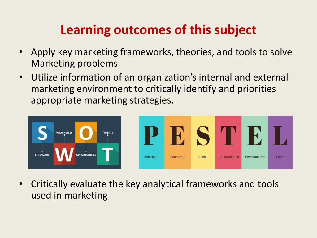 learning outcomes of this subject