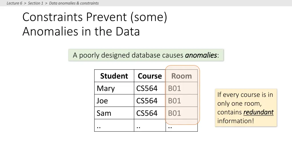 lecture 6 section 1 data anomalies constraints 1