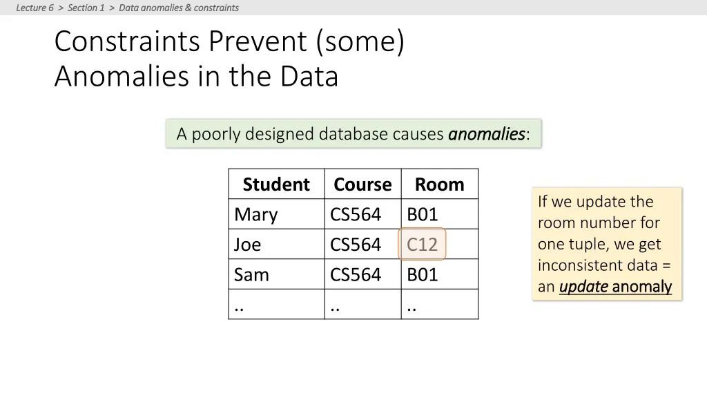 lecture 6 section 1 data anomalies constraints 2