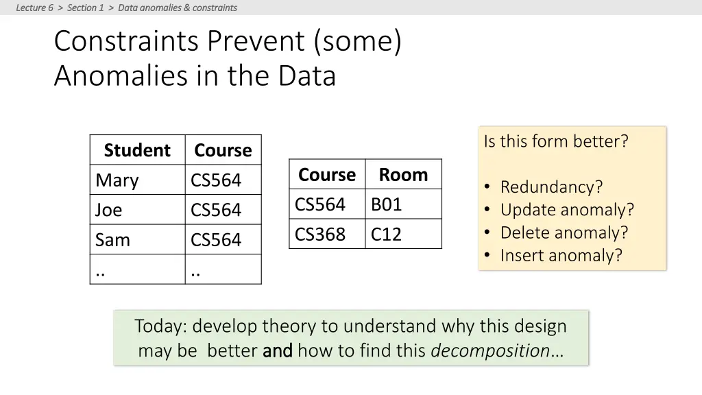 lecture 6 section 1 data anomalies constraints 5