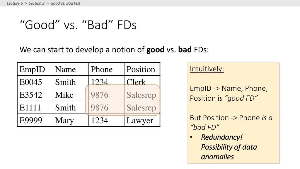 lecture 6 section 2 good vs bad fds lecture 1
