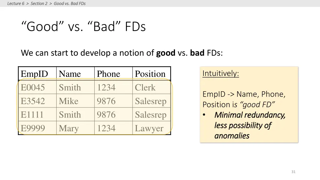 lecture 6 section 2 good vs bad fds lecture