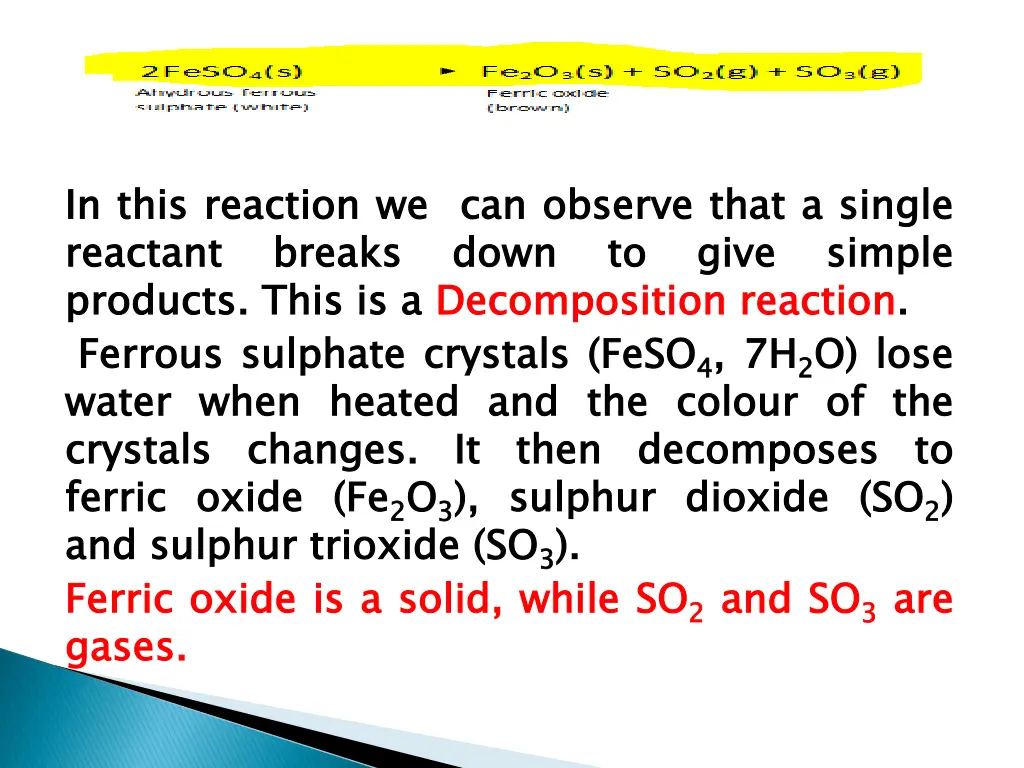 in reactant products ferrous water crystals