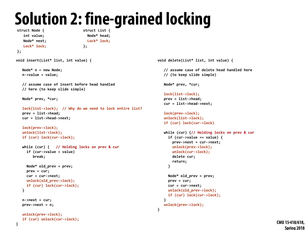 struct node int value node next lock lock