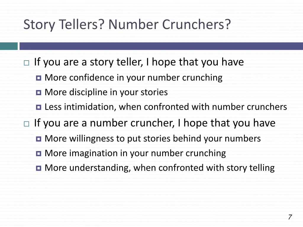story tellers number crunchers