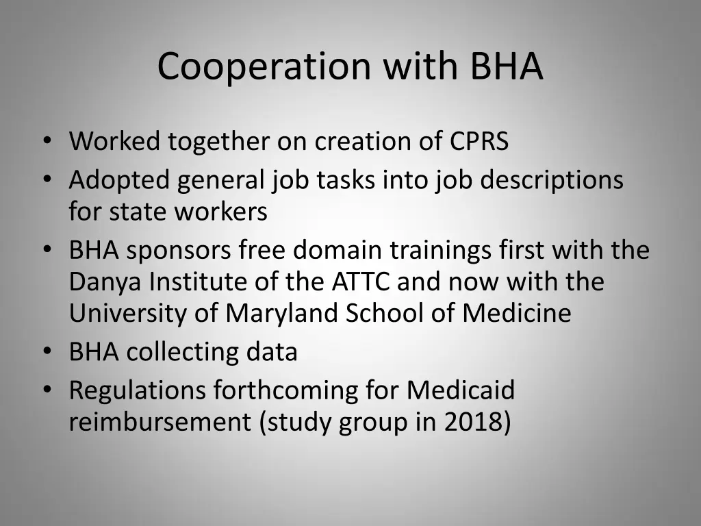 cooperation with bha
