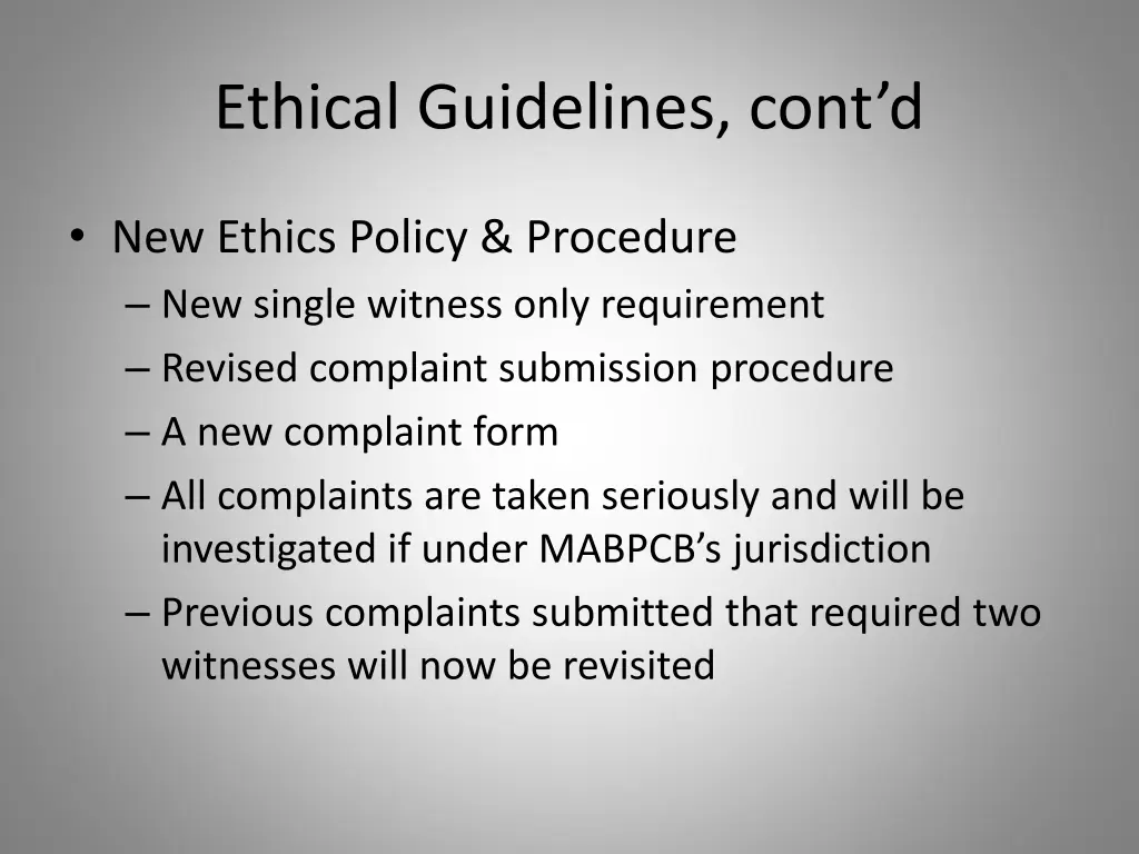 ethical guidelines cont d