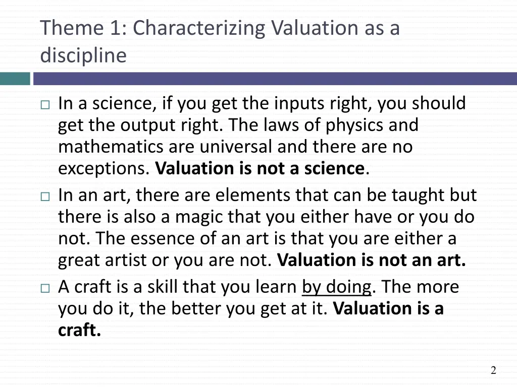 theme 1 characterizing valuation as a discipline