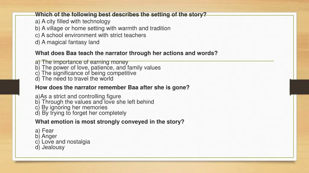 which of the following best describes the setting