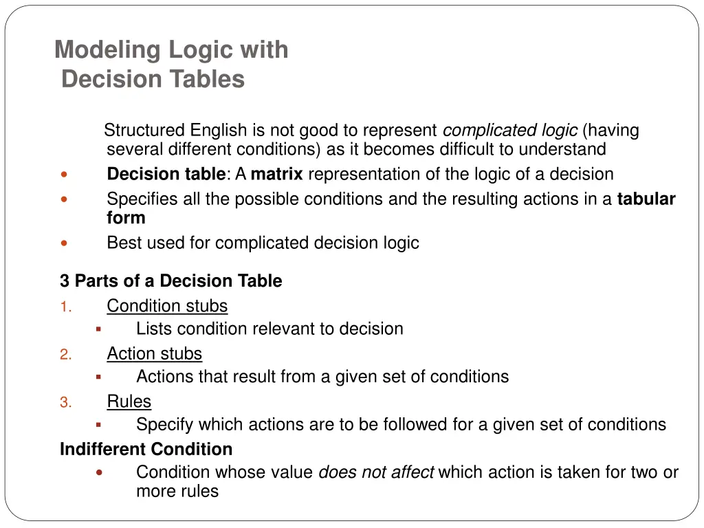 modeling logic with decision tables
