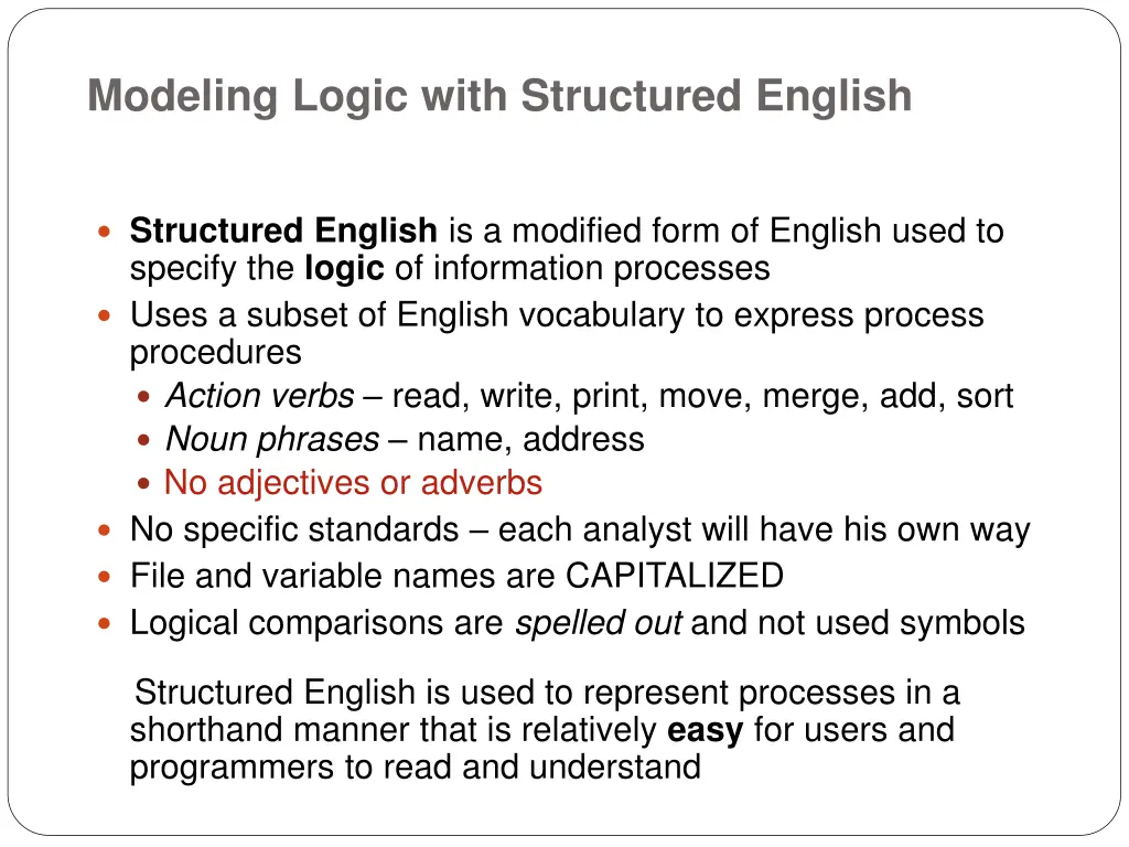 modeling logic with structured english