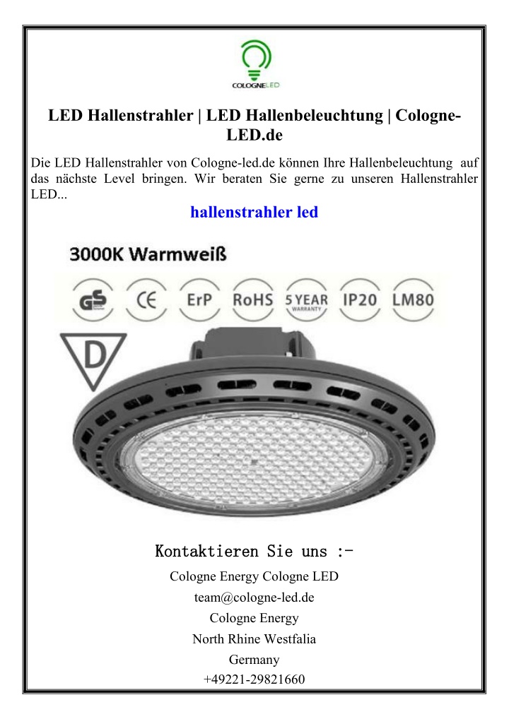 led hallenstrahler led hallenbeleuchtung cologne
