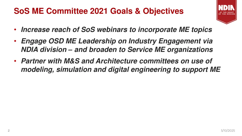 sos me committee 2021 goals objectives