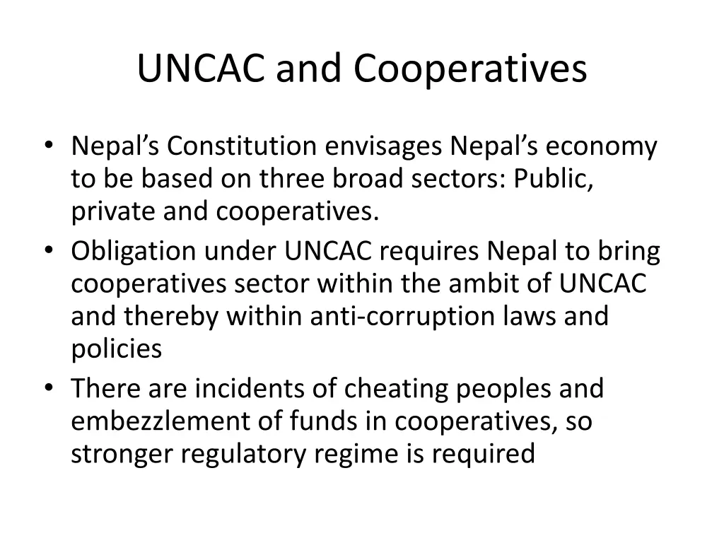 uncac and cooperatives