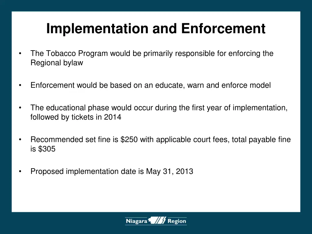 implementation and enforcement