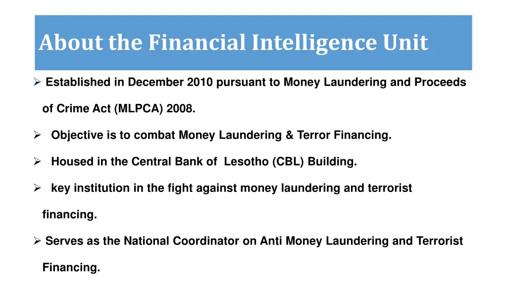 about the financial intelligence unit