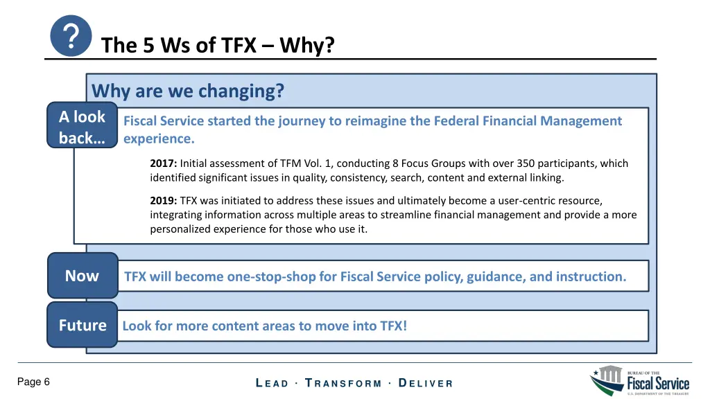 the 5 ws of tfx why