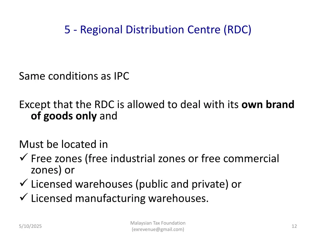 5 regional distribution centre rdc