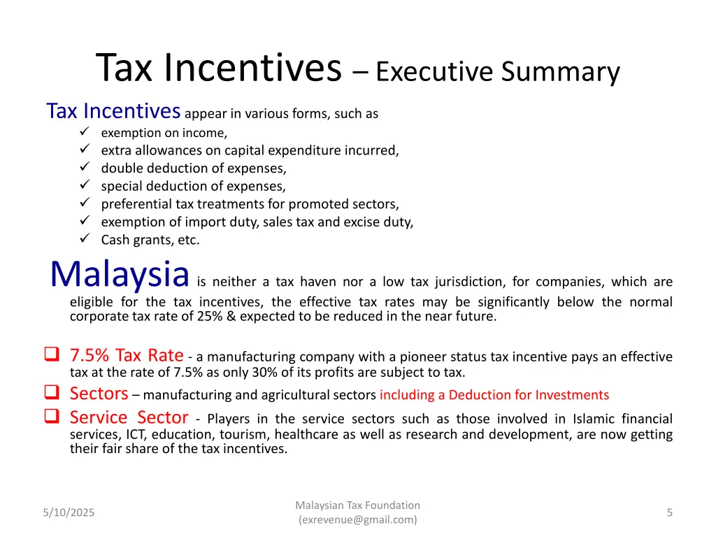 tax incentives executive summary tax incentives