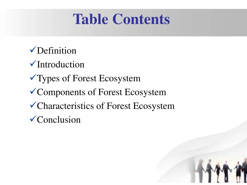 table contents