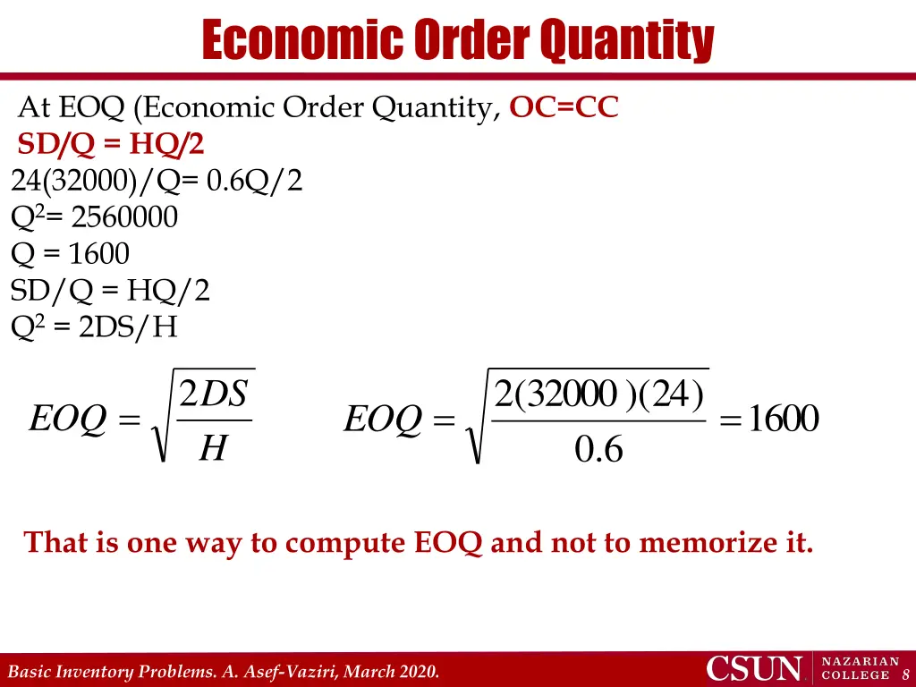economic order quantity