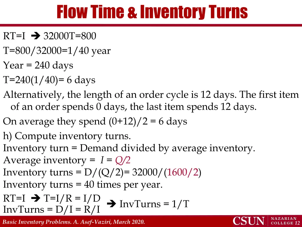 flow time inventory turns