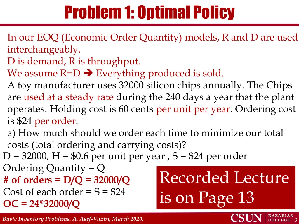 problem 1 optimal policy